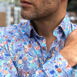 Camisa hombre manga larga algodón estampada piñas - Weekend Paloma