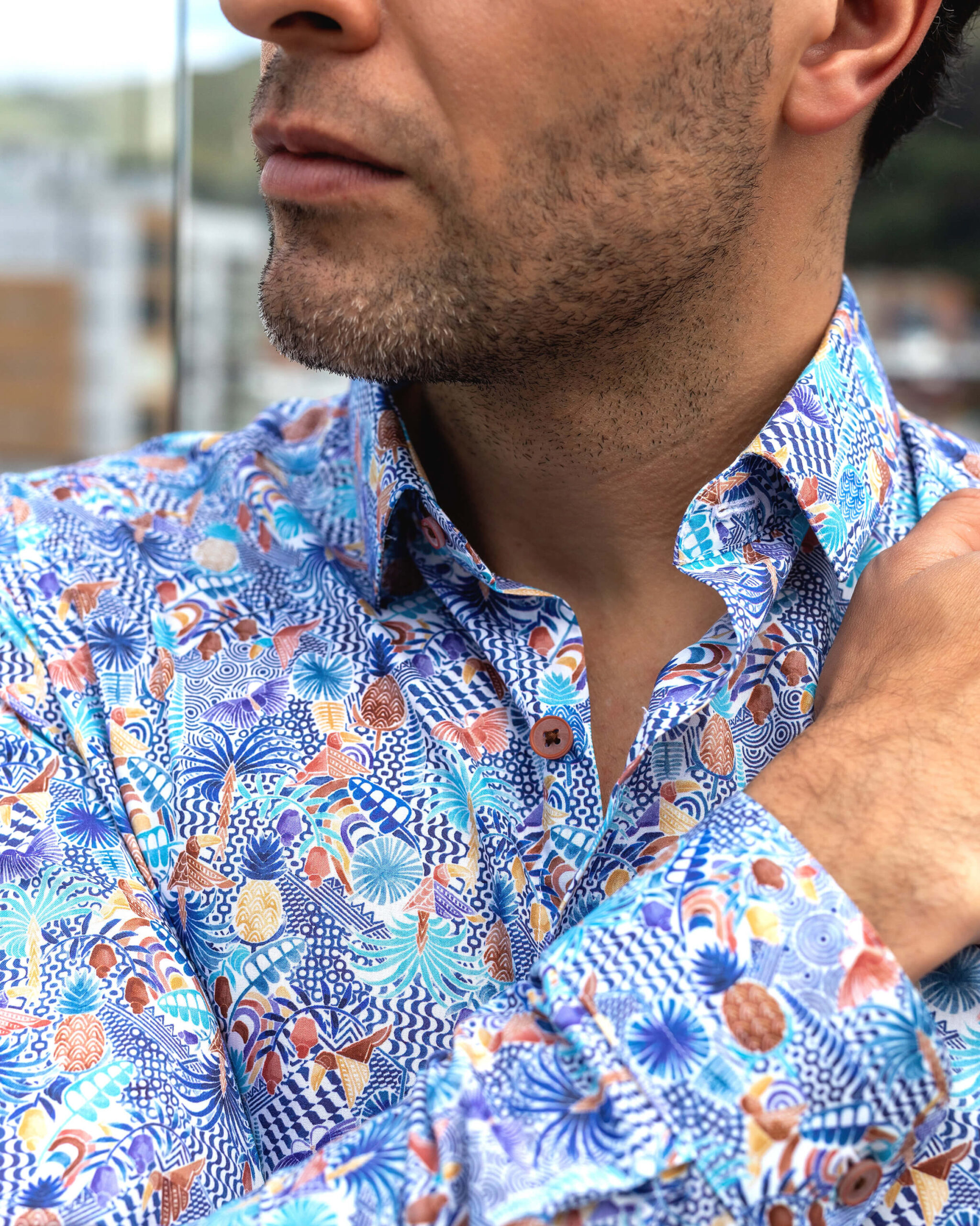 Camisa hombre manga larga algodón estampada piñas - Weekend Paloma