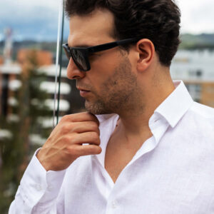 Camisa hombre manga larga lino blanca - Weekend Brissa01 Paloma