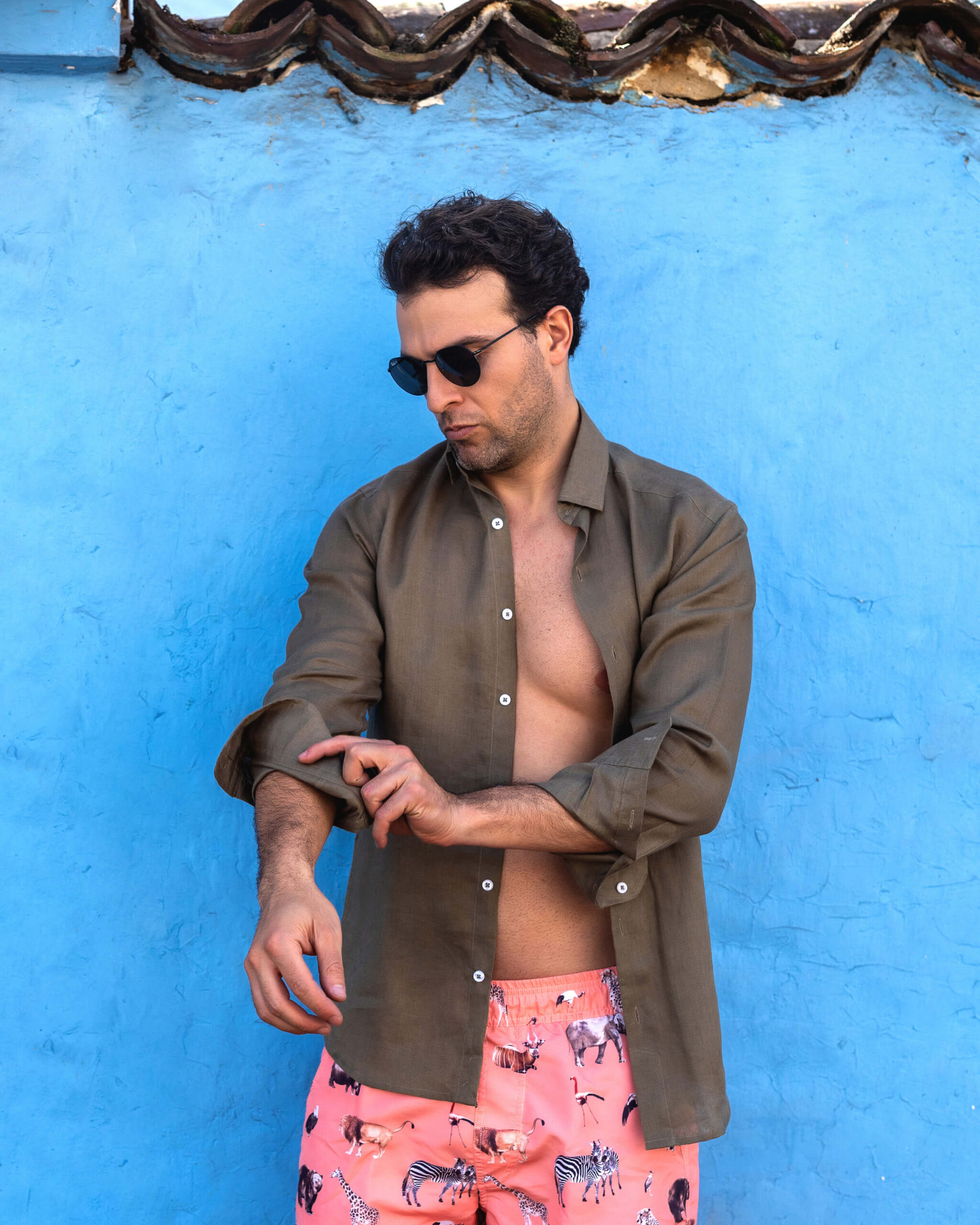 Camisa hombre manga larga lino verde - Weekend Brissa58 Paloma