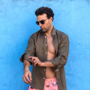 Camisa hombre manga larga lino verde - Weekend Brissa58 Paloma