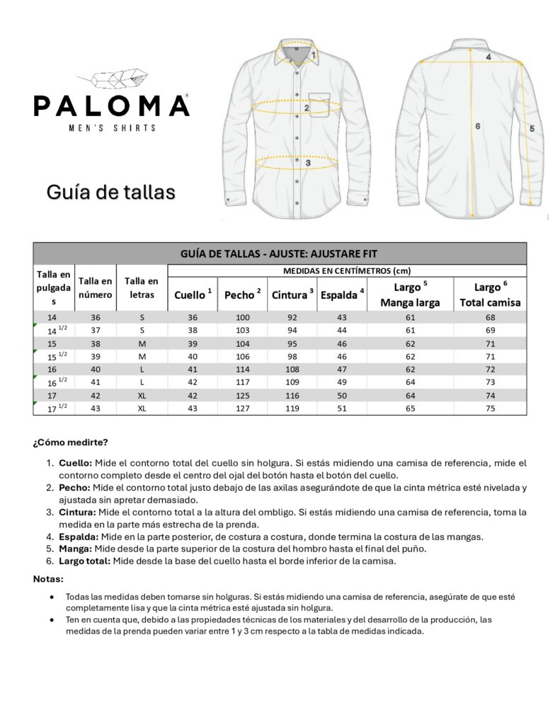 TABLA DE MEDIDAS AJUSTARE FIT 
