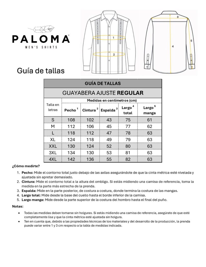 TABLA MEDIDAS GUAYABERA 