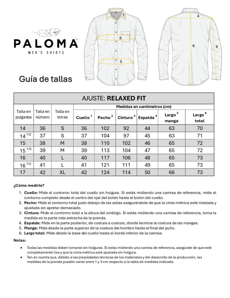 Tabla para camisas lino TABLA RELAXED FIT