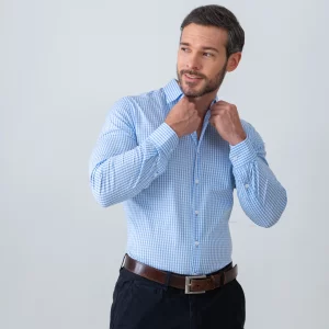 Camisa azul cuadros casual para hombre