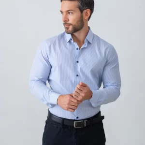 Camisa azul rayas casual para hombre