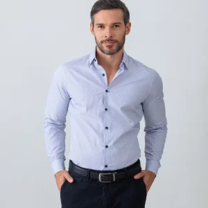 Camisa azul rayas casual para hombre